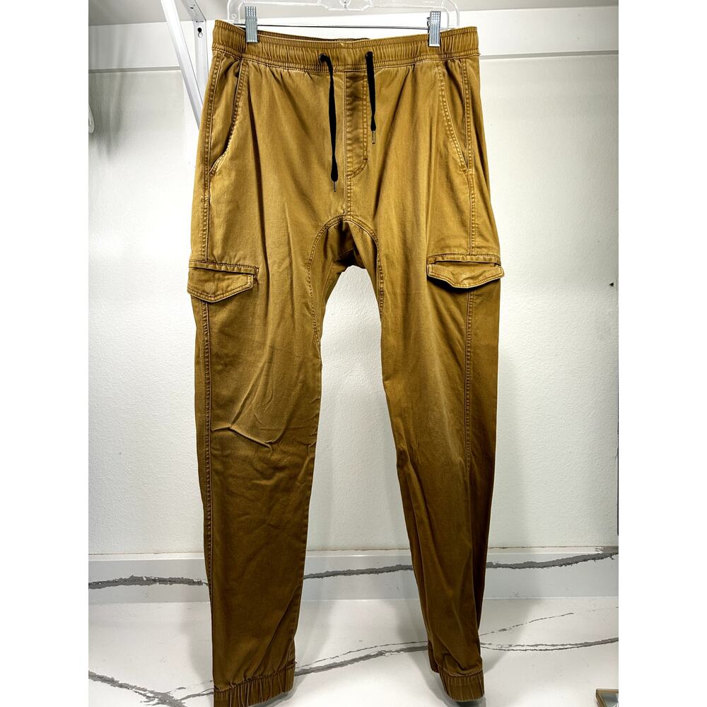CJ Black‎ Men Tan Cargo Jogger Pants Elastic Waist Drawstring Moto Casual Large